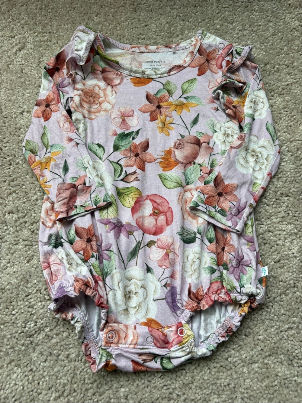 Posh Peanut Purple Floral Long-Sleeve Bodysuit